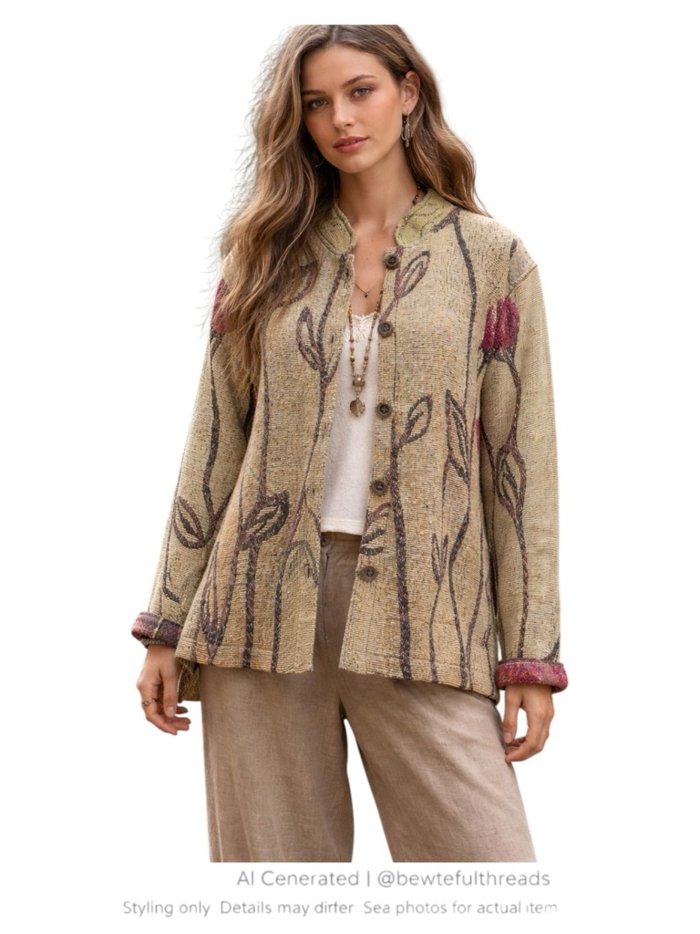 Boho Tapestry Jacket Earth Tone Botanical Textured Artisan Coat M–L